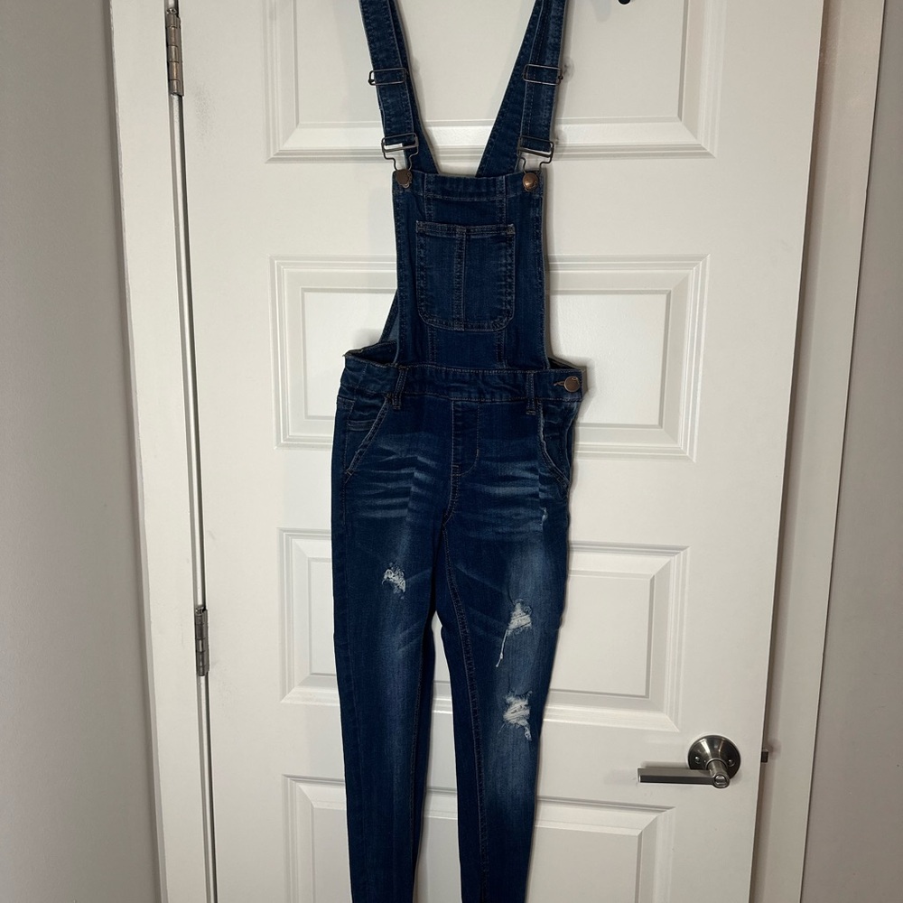 Dollhouse Dark Blue Distressed Overalls